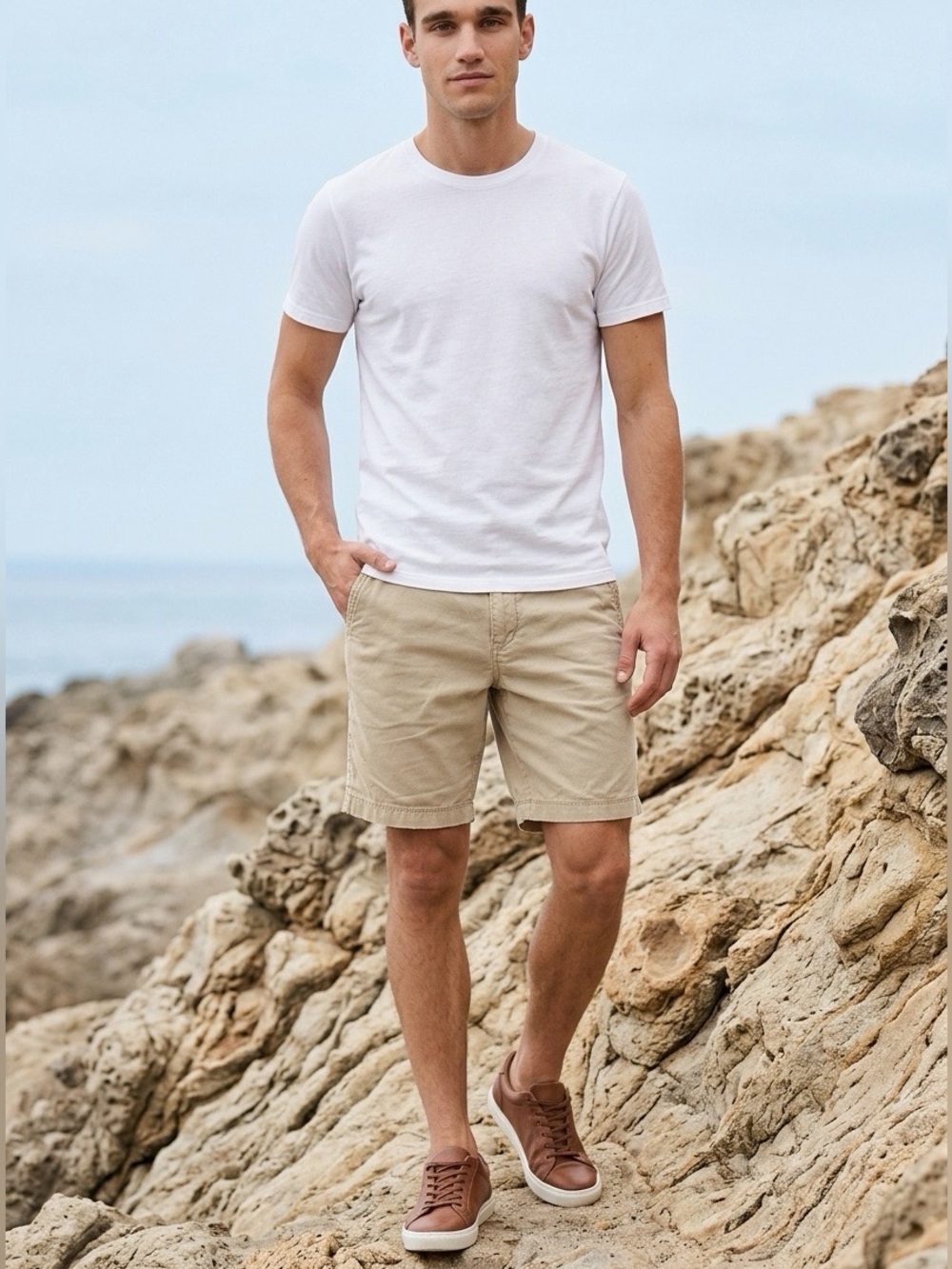 American Eagle Outfitters Men's Tan Flat-Front Shorts